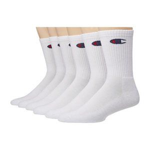 Champion Men’s Double Dry Moisture Wicking Logo 5-Pack Crew Socks White 6-12